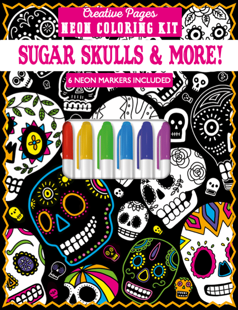 Creative Pages Neon Coloring Kit Sugar Skulls & More!